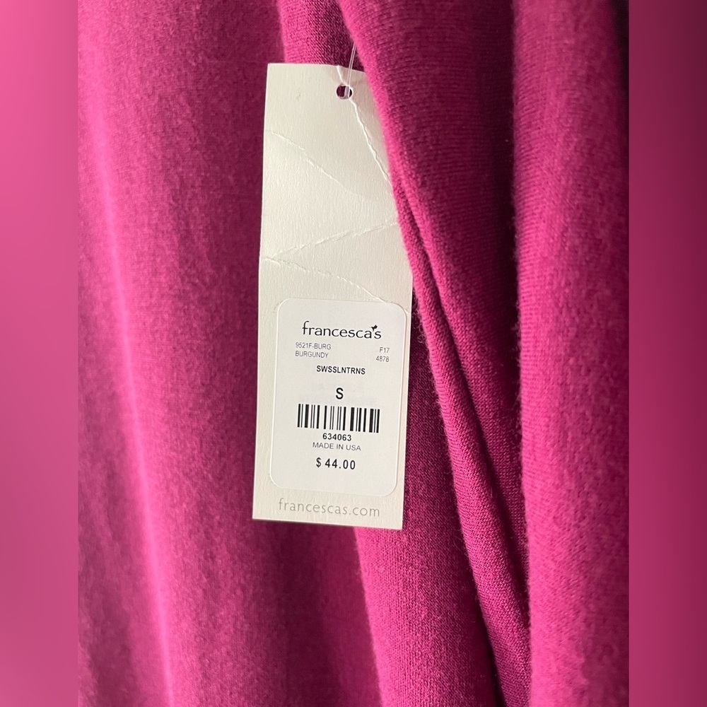 🚨NWT Francesca’s Alya Shirt Dress Womens S Burgundy 3/4 Bell Sleeve Flowy Casual - Picture 14 of 14